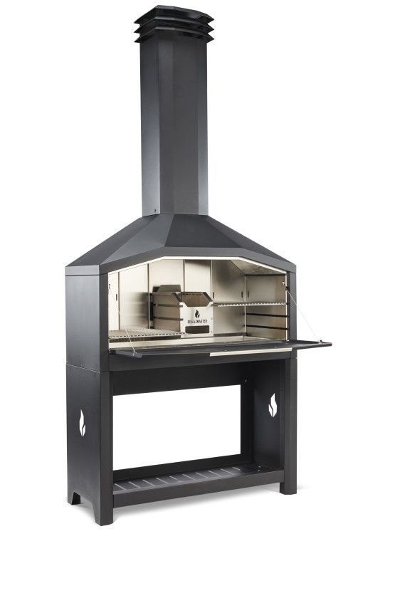 Barbecue à bois prêt à poser Braai 126 cm Noir avec meuble de rangement - Modèle FS2B Braaimaster